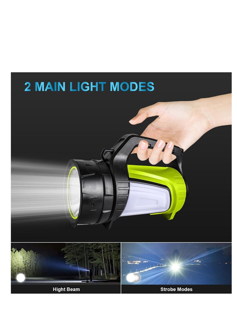 Rechargeable Spotlight, LED Handheld Spotlight with 1200LM, Power Bank, IP65 Waterproof Lantern Flashlight with Straps for During Hurricane, Emergency, Storms, Outages, Hiking, Camping, 1 Pcs - Image 2